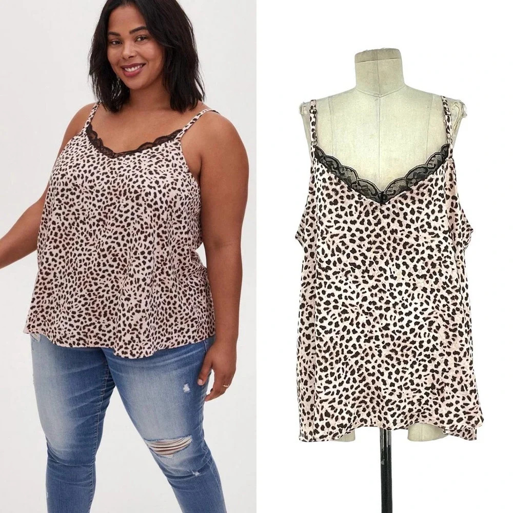 Torrid Sophie Satin Lace Trim Swing Cami Cheetah Leopard Print Plus Size 2X